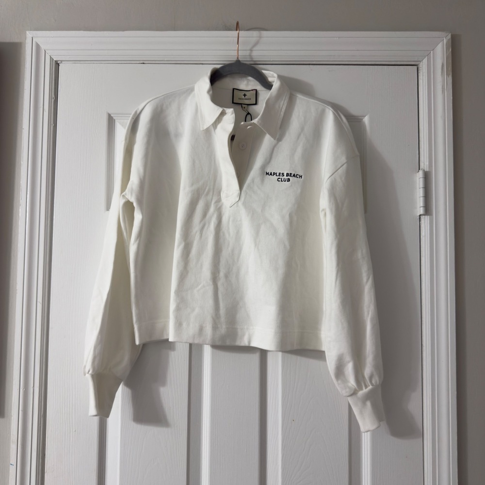 Tuckernuck Naples Beach Club Rugby Polo Shirt Women's M Ivory White